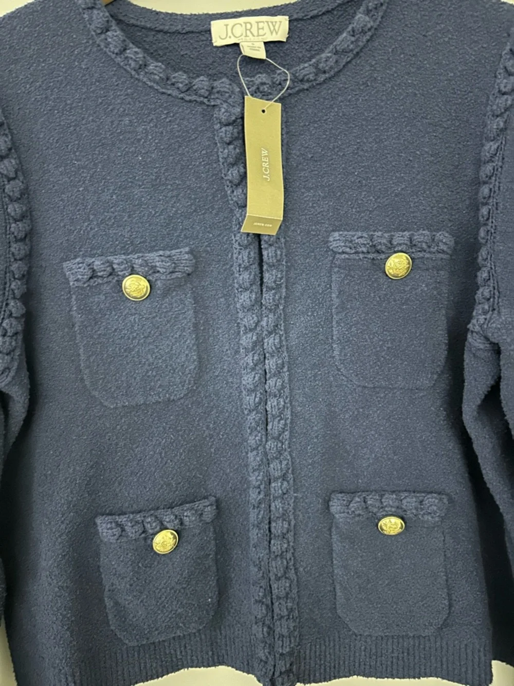 NWT J.Crew Odette Navy Braided Trim Cardigan with Gold Buttons - Picture 3 of 6